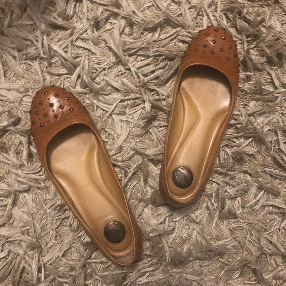 Brown Leather Flats with Studs